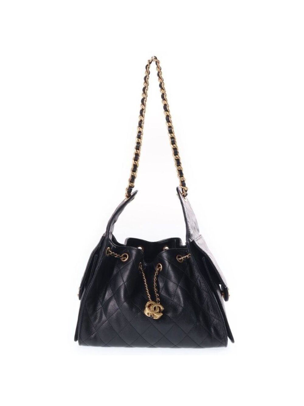 Chanel 25 Small Bag Grained Caviar Gold Black